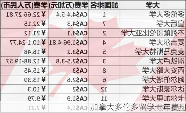 加拿大多伦多留学一年费用